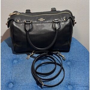 Coach Leather Two Way Satchel Handbag with Gold Accents